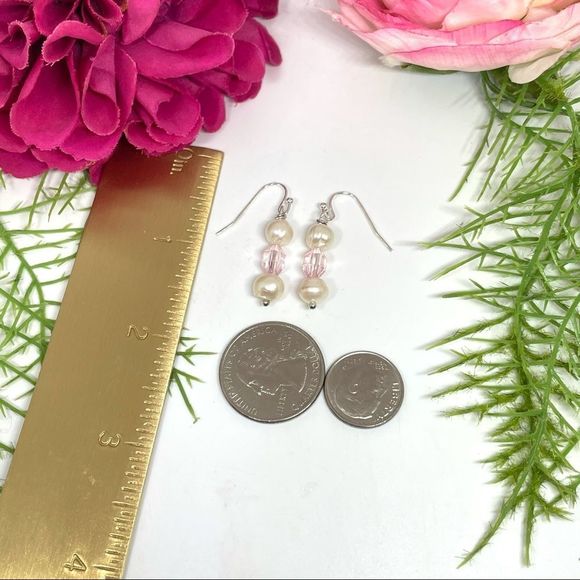 NEW⚜️Freshwater Pearl & Pink Crystal Earrings - Picture 5 of 5
